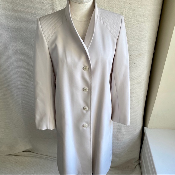 Vintage 90s 8 Waterproof Midi Rain Coat Cream - Picture 5 of 8